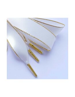 Veters satijn lint glitter wit-goud 16mm