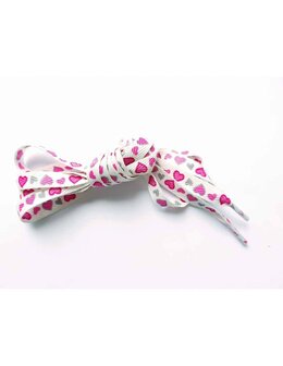 Veters wit met roze en grijze hartjes 12mm - 120cm