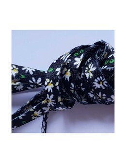 Veters bloem madeliefjes wit-zwart 8mm - 120cm