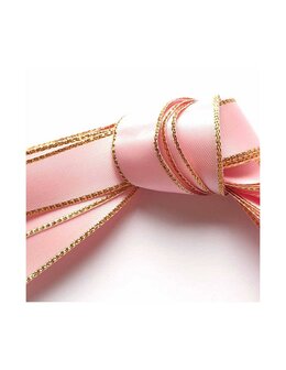 Veters satijn lint glitter roze-goud 16mm - 120cm