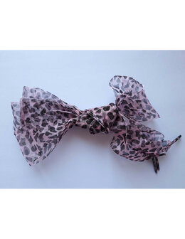 Veters organza lint luipaard zwart-lichtroze 40mm - 120cm