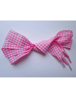 Veters lint ruit roze-wit 25mm - 120cm