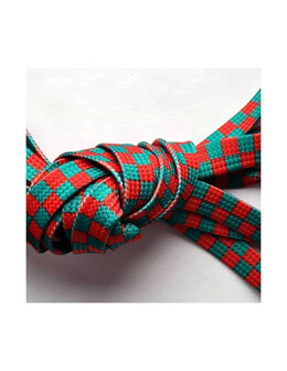 Veters blokjes/schaakbord rood/groen 10mm - 120cm