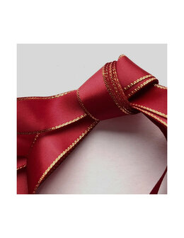 Veters satijn lint glitter donkerrood-goud 16mm - 120cm