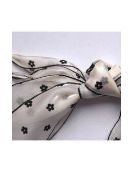 Veters organza lint bloem wit-zwart 40mm - 120cm