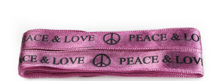 Veters lint roze met Love en Peace 13mm - 100cm