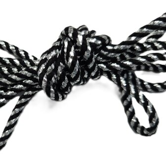 Veters glitter zwart-zilver rond 120cm