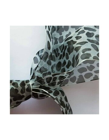 Veters organza lint luipaard zwart-zilver 40mm - 110cm