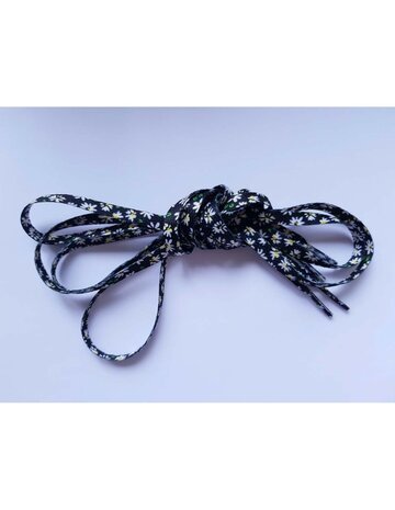 Veters bloem madeliefjes wit-zwart 8mm - 120cm