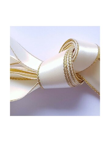 Veters satijn lint glitter creme-goud 16mm - 120cm