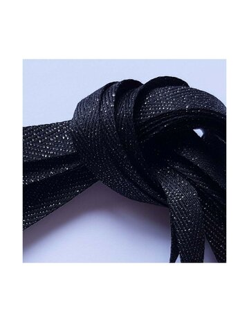Veters glitter visgraat zwart-zilver 10mm - 120cm