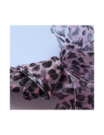 Veters organza lint luipaard zwart-lichtroze 40mm - 120cm