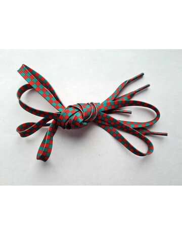 Veters blokjes/schaakbord rood/groen 10mm - 120cm