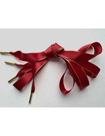 Veters satijn lint glitter donkerrood-goud 16mm - 120cm
