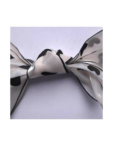 Veters organza lint hartjes wit-zwart 40mm - 120cm