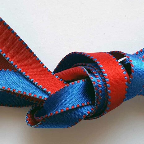 Veters satijn lint blauw-rood 10mm