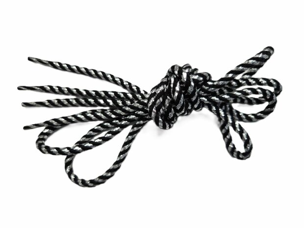 Veters glitter zwart-zilver rond 120cm