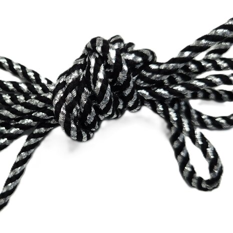 Veters glitter zwart-zilver rond 120cm