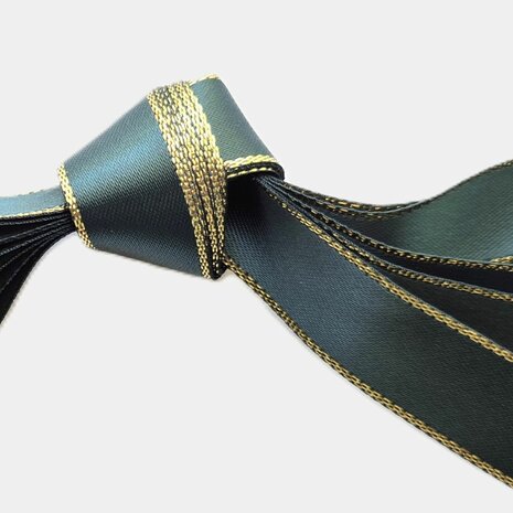 Veters satijn lint glitter teal-goud 16mm